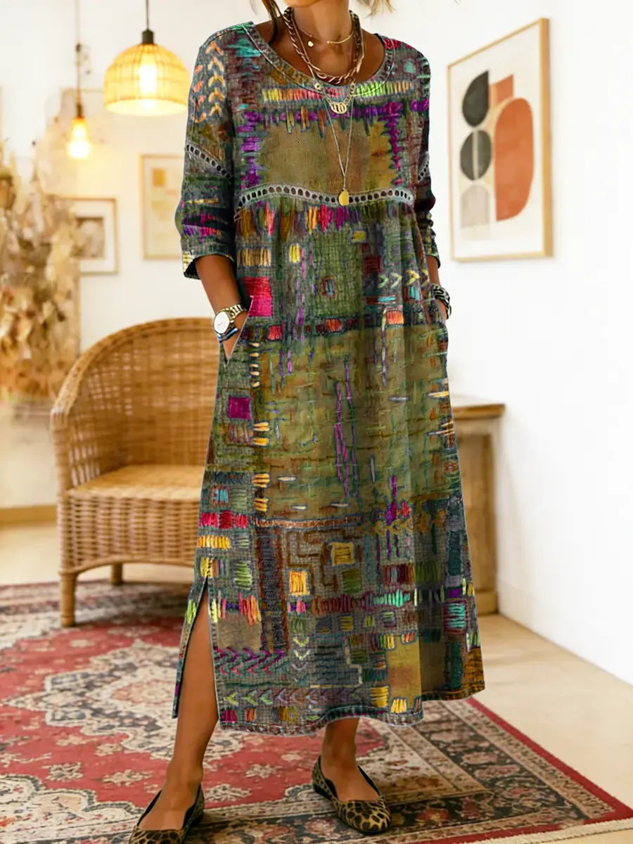 Celeste | Vestido con Patchwork Étnico