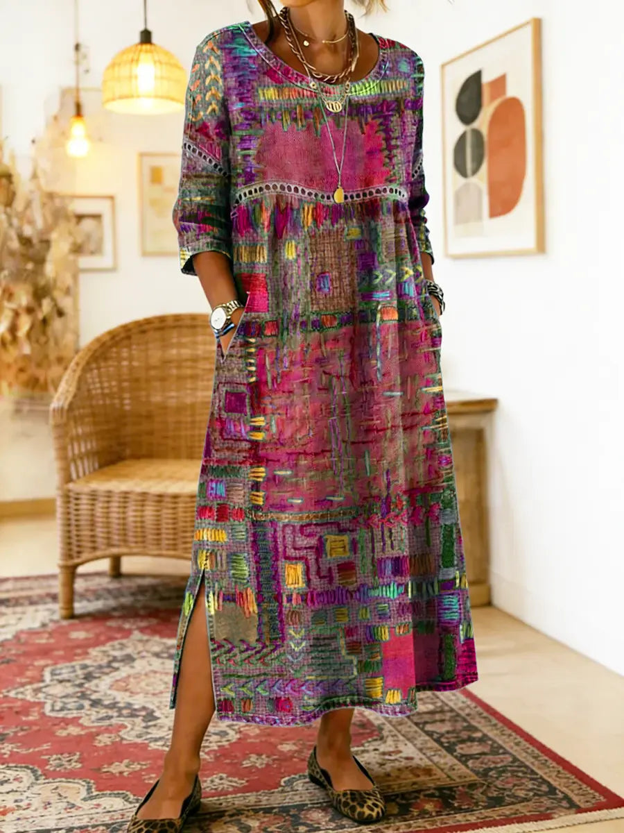 Celeste | Vestido con Patchwork Étnico