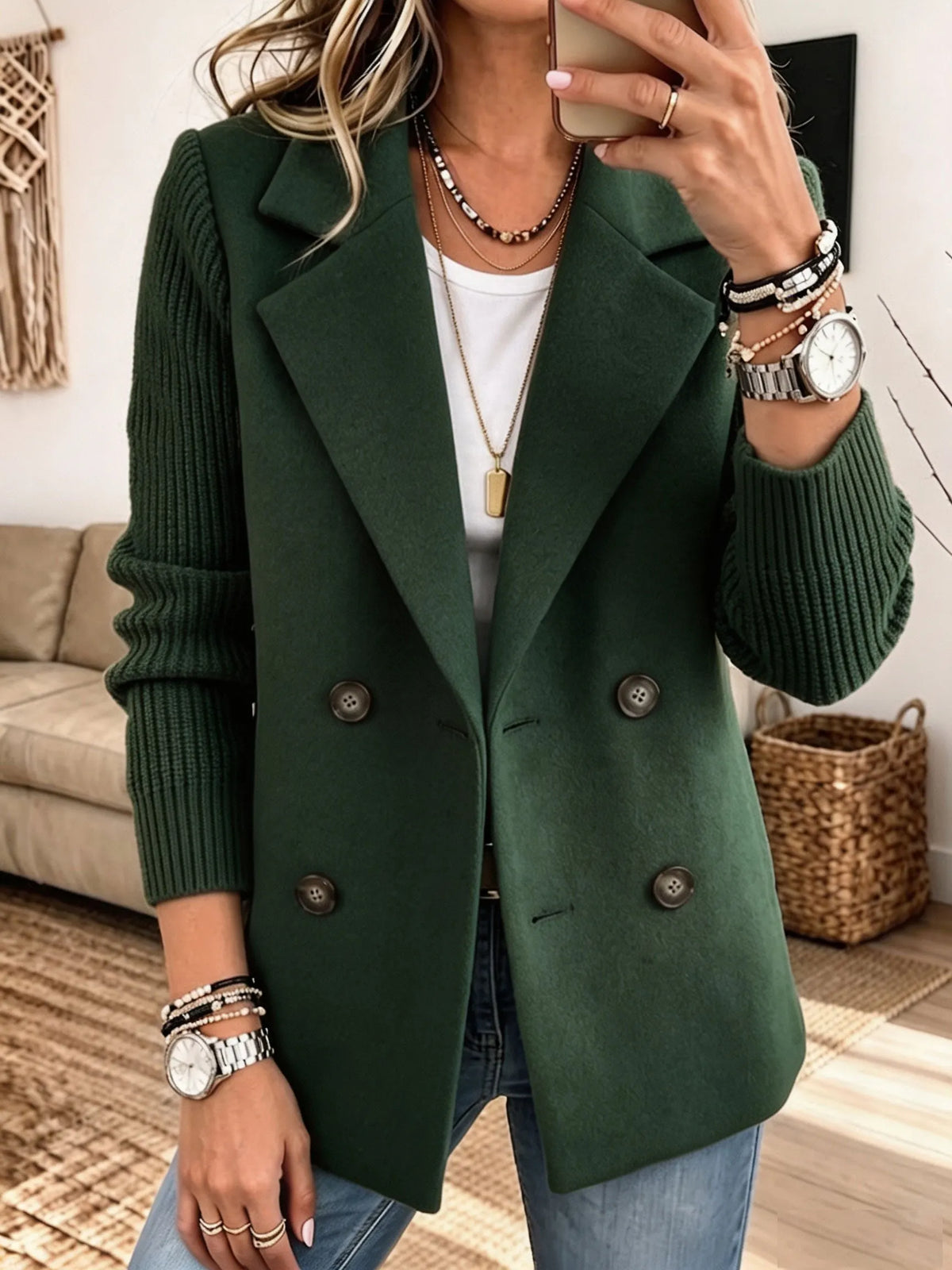Carmela | Blazer Cruzado con Mangas de Punto Canalé
