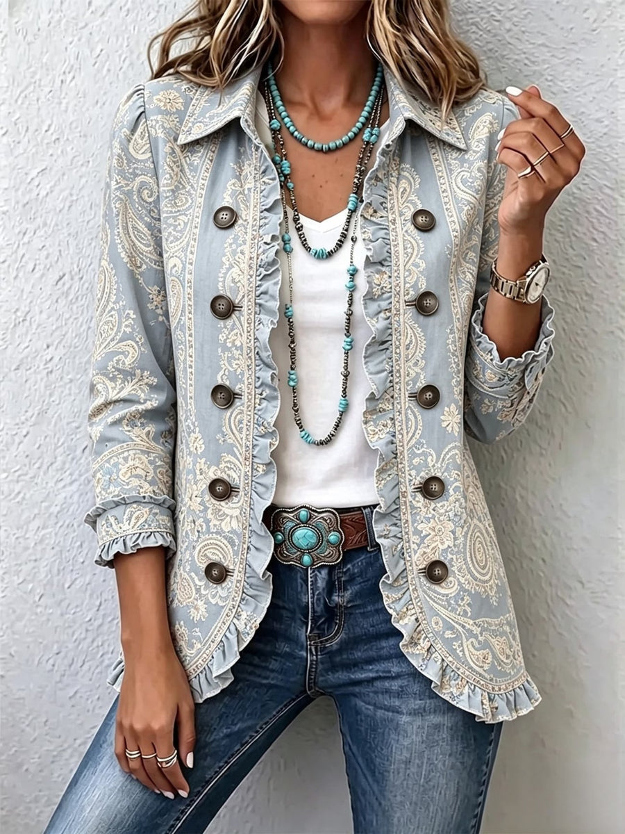 Amaia | Chaqueta Entallada con Volantes y Estampado Cachemir
