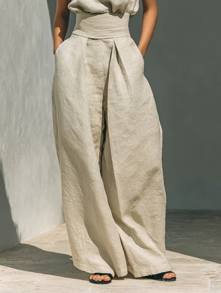 Flor™ | Conjunto de blusa sin mangas y pantalón ancho en lino y algodón