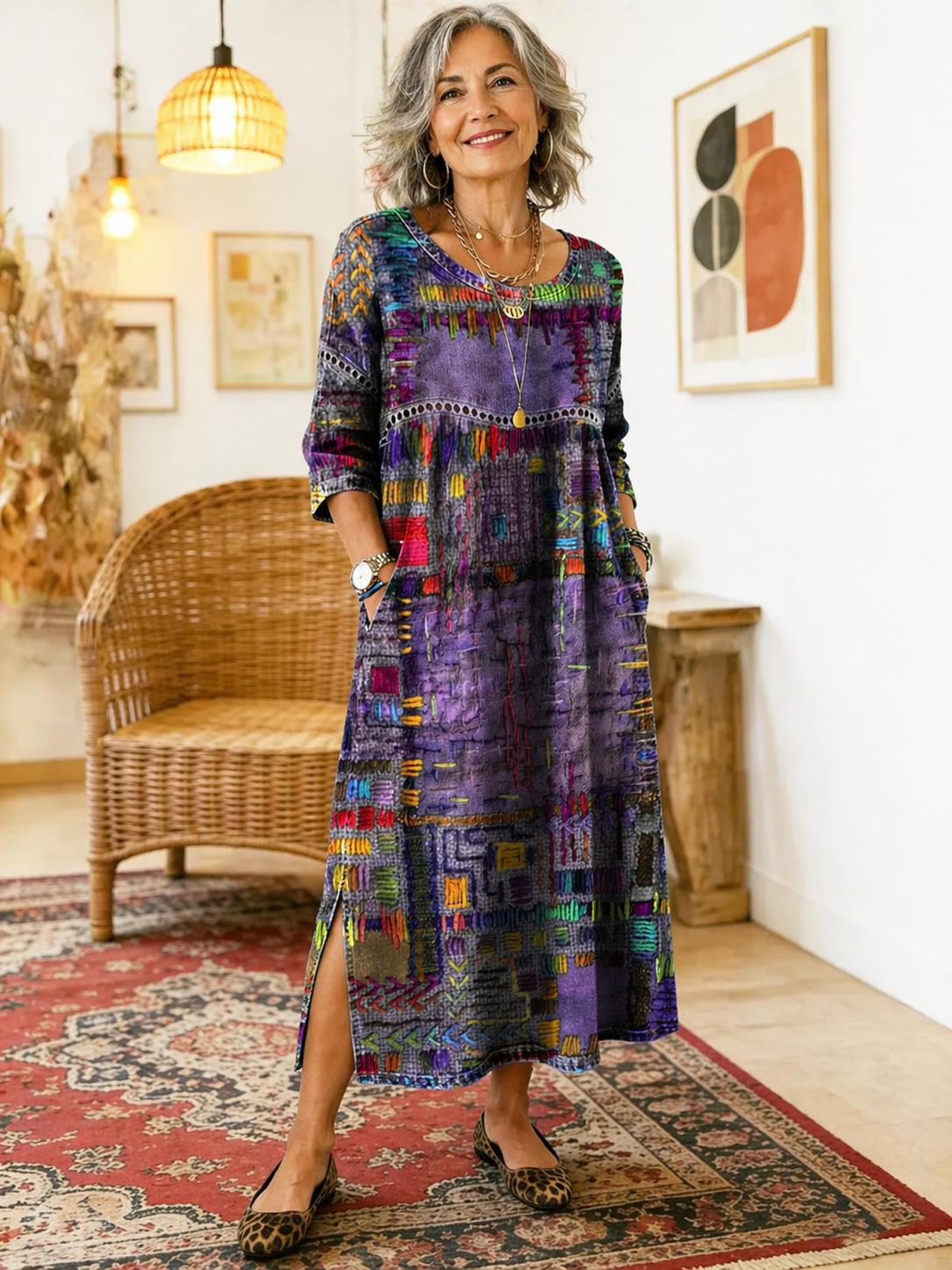 Celeste | Vestido con Patchwork Étnico
