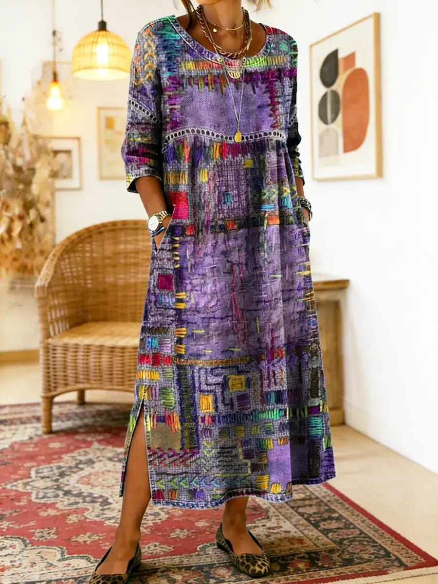 Celeste | Vestido con Patchwork Étnico