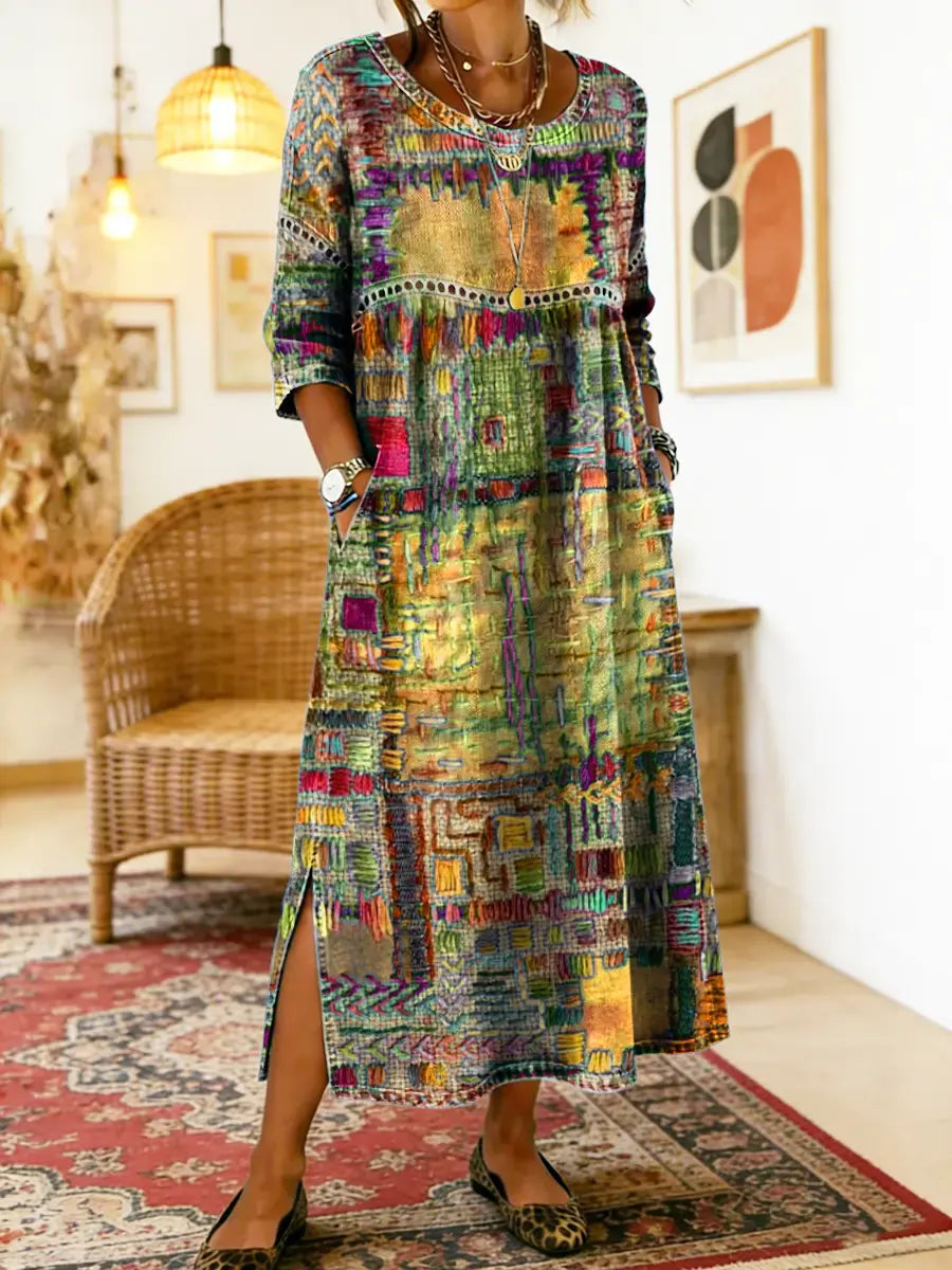 Celeste | Vestido con Patchwork Étnico