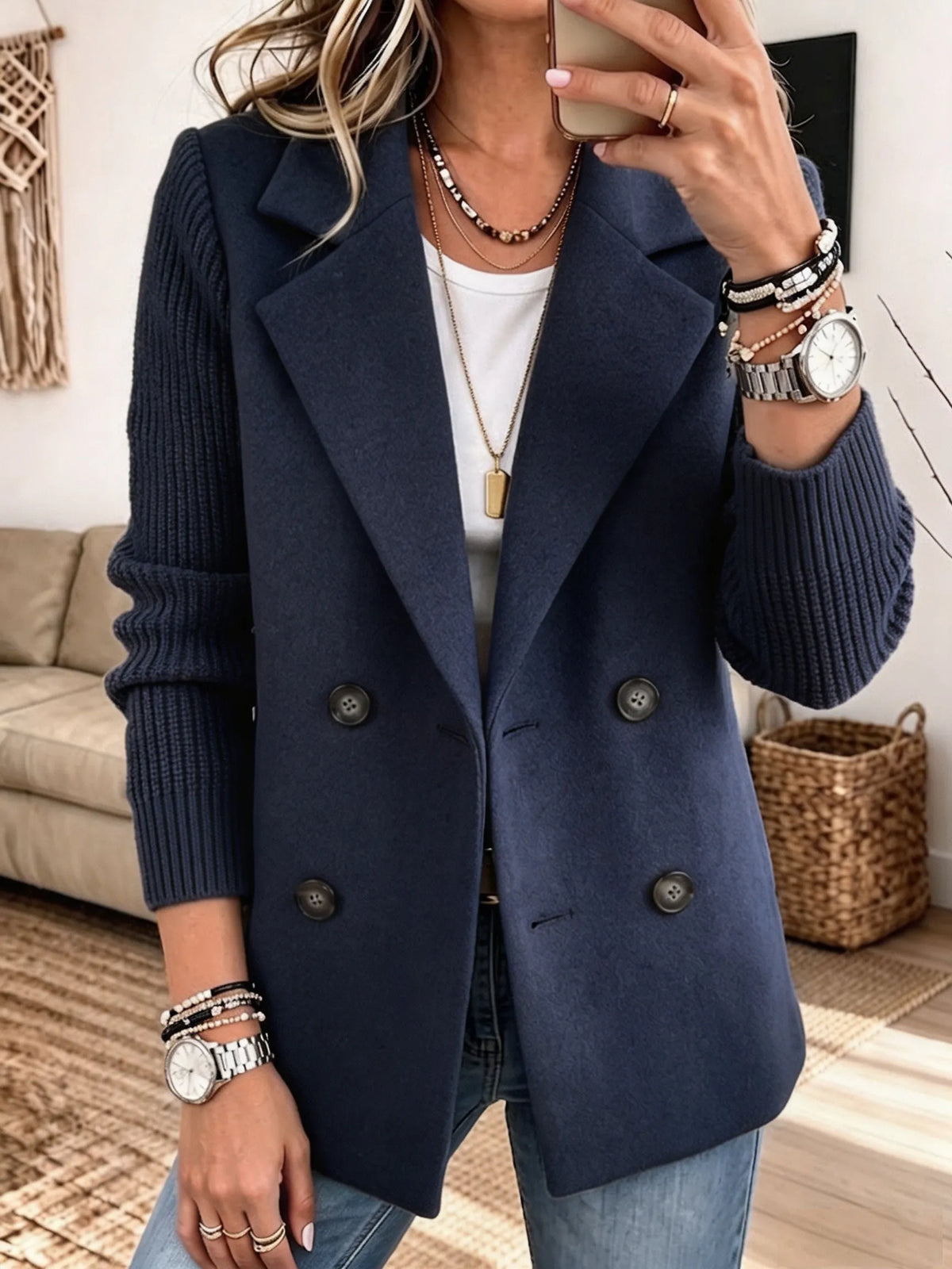 Carmela | Blazer Cruzado con Mangas de Punto Canalé