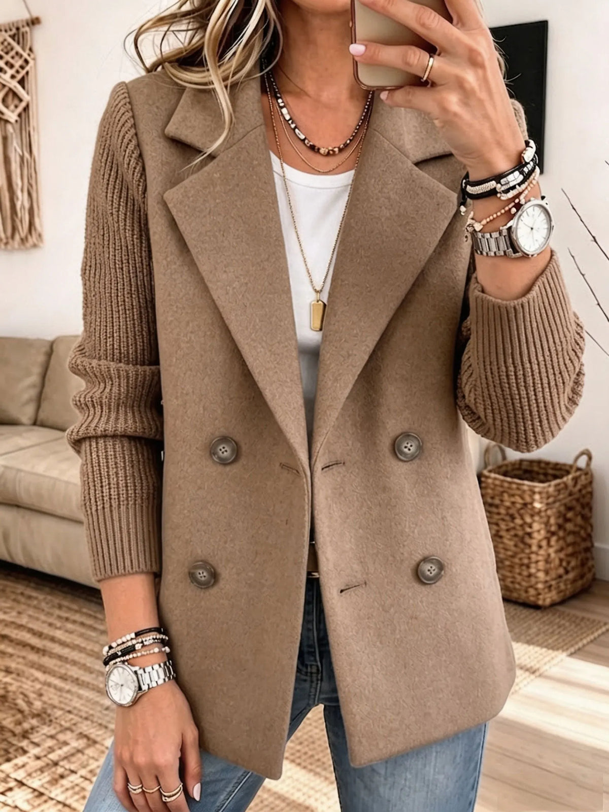 Carmela | Blazer Cruzado con Mangas de Punto Canalé