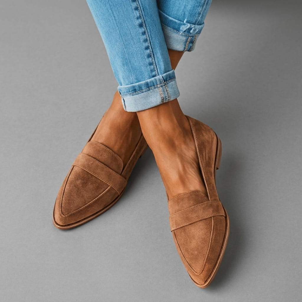 Teodora | Mocasines de Ante Suave con Tacón Bajo