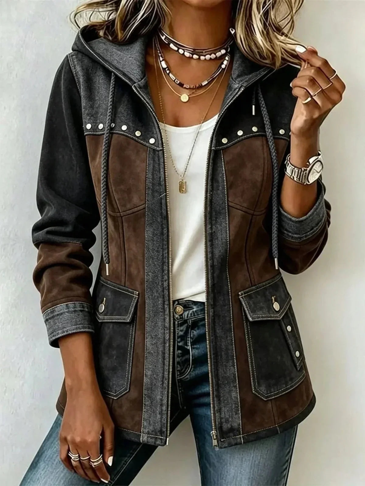 Verónica | Chaqueta Bimaterial con Capucha