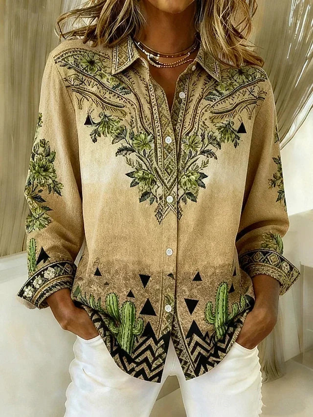 Jimena | Blusa Vintage Floral Estilo Western con Botones