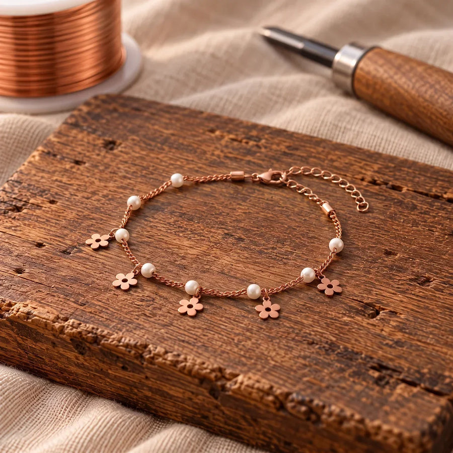 Tobillera de Cobre Flor