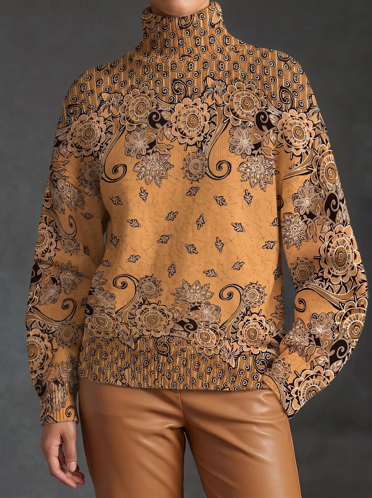 Adelfa | Jersey de Cuello Alto Paisley Caramelo