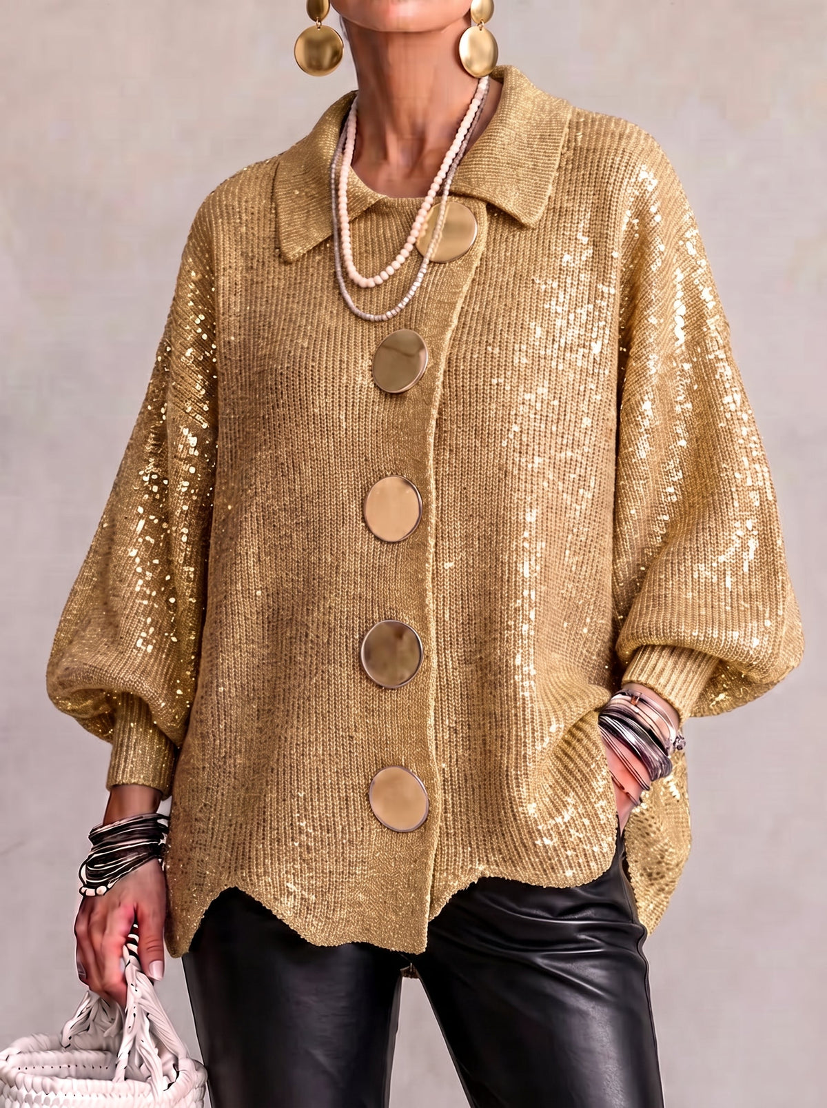Victoria | Cárdigan Oversize con Cuello y Botones Dorados