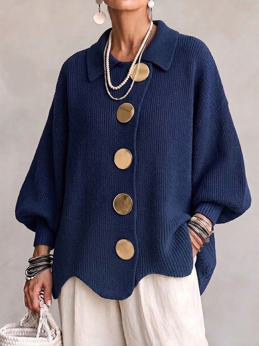 Victoria | Cárdigan Oversize con Cuello y Botones Dorados