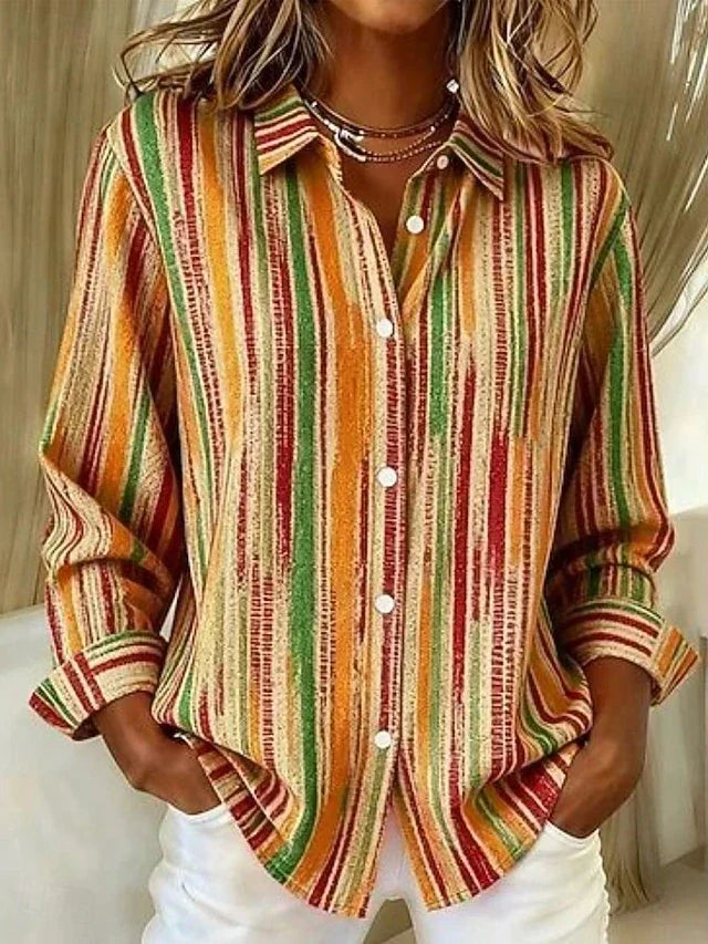 Itziar | Blusa Vintage de Rayas Multicolor con Botones