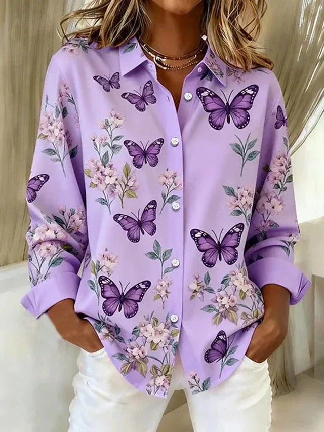 Dalia | Blusa con Estampado de Mariposas y Botones