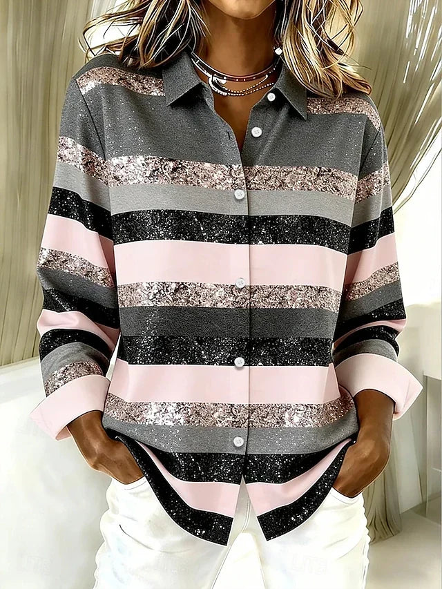Esther | Blusa Casual de Rayas Horizontales con Botones